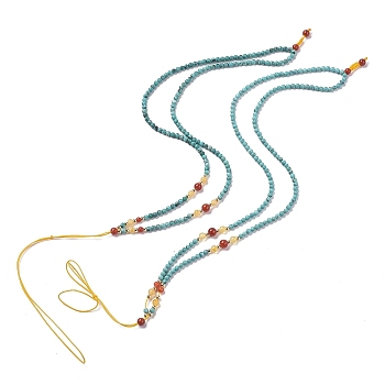 Adjustable Natural Turquoise Beaded Necklace Making, with Natural Amber Beads, Long-Lasting Plated Brass Bead and Nylon Thread, 30.7 inch(78cm)