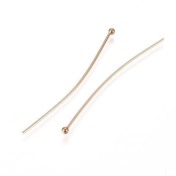 304 Stainless Steel Ball Head Pins, Real 24k Gold Plated, 40x0.6mm, 22 Gauge, Head: 1.8mm