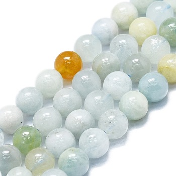 Natural Aquamarine Beads Strands, Round, 8~9mm, Hole: 0.8mm, about 48~52pcs/strand, 15.35''~16.54''(39~42cm)