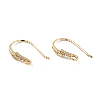 Rack Plating Brass Micro Pave Cubic Zirconia Earring Hooks, with Horizontal Loop, Long-Lasting Plated, Cadmium Free & Lead Free, Lightning, Real 14K Gold Plated, 19x3.5mm, Hole: 1.8mm, 20 Gauge, Pin: 0.8mm