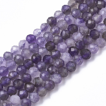 Natural Amethyst Beads Strands, Round, Faceted, 3mm, Hole: 0.7mm, about 132pcs/strand, 15.35 inch(39cm)