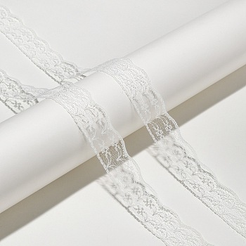 Polyester Lace Ribbon, Wavy Trim, Flower, for Jewelry Making, Beige, 7/8 inch(22mm), about 10.94 Yards(10m)/pc