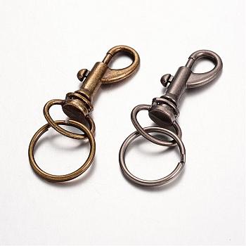 Alloy Keychain Clasp Findings, with Iron Split Key Rings, Mixed Color, 56mm