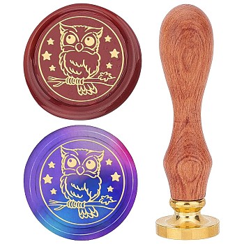 Brass Wax Seal Stamps with Rosewood Handle, for DIY Scrapbooking, Owl, 25mm