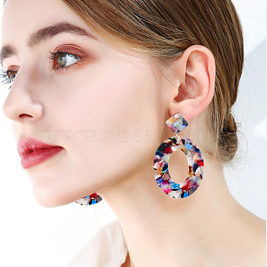 5 Pair 5 Color Acrylic Hollow Oval Dangle Stud Earrings with Steel Iron Pins for Women(EJEW-AN0004-04)-5