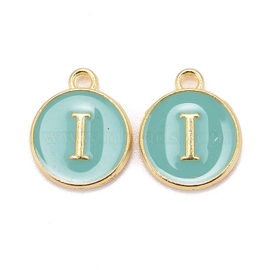 Golden Turquoise Flat Round Alloy+Enamel Charms