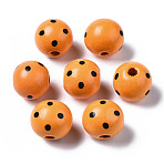 Painted Natural Wood European Beads, Large Hole Beads, Printed, Round with Dot, Orange, 16x15mm, Hole: 4mm(WOOD-S057-056A)
