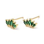 Cubic Zirconia Oval Stud Earrings, Real 18K Gold Plated Brass Jewelry for Women, Cadmium Free & Nickel Free & Lead Free, Green, 5.5x10mm, Pin: 0.7mm(EJEW-G297-11G-02)