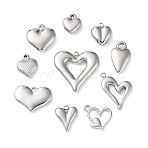 10Pcs 304 Stainless Steel Pendants, Heart, Stainless Steel Color, 12.5~24x11~25x2~4mm, Hole: 1.4~1.8mm(STAS-P426-01P)