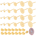 304 Stainless Steel Stud Earring Settings, with Ear Nuts/Earring Backs, Bead Container, Flat Round, Golden, 7.4x7.2x1.7cm, 120pcs/box(STAS-UN0001-41G)