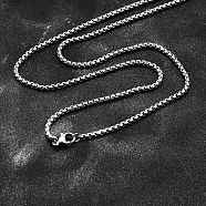 Tarnish Resistant 304 Stainless Steel Box Chain Necklaces, Stainless Steel Color, 23.62 inch(60cm), 2.5mm(X-NJEW-P244-01P)