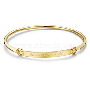 SHEGRACE Fashion Engraved Brass Inspirational Bangle, with Words Believe in Yourself, Real 24K Gold Plated, 7-1/4 inch(18.5cm), 4mm(JB247C)