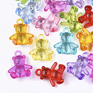 Transparent Acrylic Pendants, Bear, Mixed Color, 25x22x13mm, Hole: 2mm(X-TACR-S133-110)