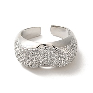 Brass Pave Cubic Zirconia  Open Cuff Rings for Women, Platinum, US Size 7(17.3mm)(RJEW-M169-05P)