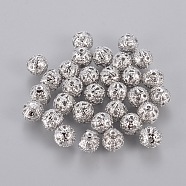 Brass Filigree Beads, Filigree Ball, Round, Platinum, 6mm, hole: about 0.6mm(EC120)