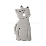 304 Stainless Steel Pendants, Laser Cut, Cat Charm, Stainless Steel Color, 40x18.5x1.5mm, Hole: 1.4mm(STAS-K270-23P)