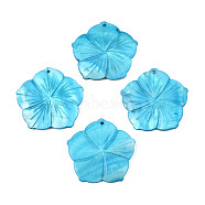 Natural Freshwater Shell Pendants, Dyed, Flower, Deep Sky Blue, 50~52x50~52x4~5mm, Hole: 2mm(SHEL-N026-175A-01)