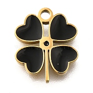 304 Stainless Steel Four Leaf Clover Charms, with Plastic Imitation Shell, Ion Plating(IP), Black, Golden, 11.5x9.5x1.5mm, Hole: 0.6mm(STAS-Q348-14G-01A)