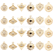 24Pcs 6 Style Alloy Pendants, with Crystal Rhinestone, Cadmium Free & Nickel Free & Lead Free, Mixed Shapes with Eye, Real 18K Gold Plated, 13.5~17x12~15x2~3mm, Hole: 1.5mm, 4pcs/style(FIND-BC0002-66)