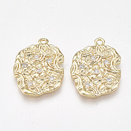 Brass Pendants, with Cubic Zirconia, Nickel Free, Real 18K Gold Plated, Flat Round, Clear, 20x15x1.5mm, Hole: 1.4mm(KK-T038-512G)