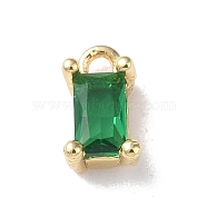 Brass Charms, with Glass, Rectangle Charm, Real 18K Gold Plated, Green, 8x4x3.5mm, Hole: 1.2mm(X-KK-I702-33A)