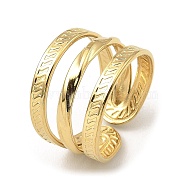 304 Stainless Steel Open Cuff Rings, Triple Lines, Real 18K Gold Plated, Inner Diameter: 18mm(RJEW-Z018-23G)
