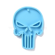 DIY Skull-shaped Pendant Silicone Statue Molds, Resin Casting Molds, For UV Resin, Epoxy Resin Jewelry Making, Halloween Theme, Sky Blue, 72x49x6mm, Hole: 3mm(DIY-D060-46)