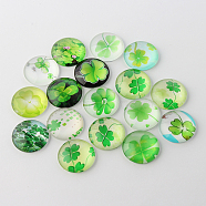 Half Round/Dome Four Leaf Clover Glass Cabochons, Mixed Color, 25x7mm(GGLA-A002-25mm-CC)