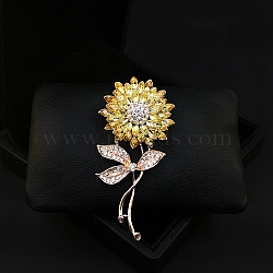 Flower Rhinestone Brooch, Exquisite Alloy Lapel Pin for Girl Women, Light Gold, 65x29mm(PW-WGE33ED-01)