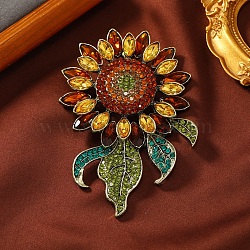 Sunflower Rhinestone Brooch Pin, Alloy Badge for Backpack Clothes, Antique Golden, Tangerine, 106x68mm(PW-WG45F59-01)