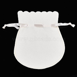 Double Sided Velvet Bags, Calabash Shape Drawstring Jewelry Pouches, Floral White, 14.3x11.7x0.16cm(TP-S003-07C-04)