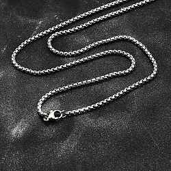 Tarnish Resistant 304 Stainless Steel Box Chain Necklaces, Stainless Steel Color, 23.62 inch(60cm), 2.5mm(X-NJEW-P244-01P)