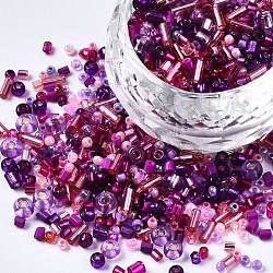 Glass Seed Beads, Mixed Style, Mixed Shapes, Purple, 1~7x2~4mm, Hole: 0.7~1mm, about 450g/pound(SEED-S056-007)