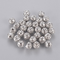 Brass Filigree Beads, Filigree Ball, Round, Platinum, 6mm, hole: about 0.6mm(EC120)