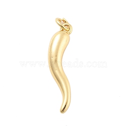 Brass Pendants, Horn of Plenty/Italian Horn Cornicello Charms, with Jump Ring, Real 18K Gold Plated, 25.5x6x4.5mm, Hole: 3mm(KK-L209-092G)