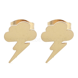 PVD Vacuum Plating 304 Stainless Steel Stud Earrings for Women, Cloud with Lightning Bolt, Golden, 10.5x8.5mm(EJEW-A048-11G)