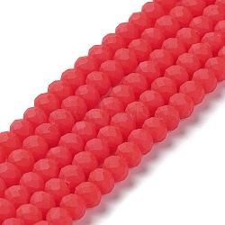 Glass Beads Strands, Faceted, Frosted, Rondelle, Red, 6x4.5mm, Hole: 1mm, about 86pcs/strand, 16.14''(41cm)(EGLA-A034-P6mm-MD03)