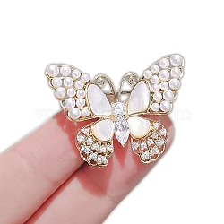 Butterfly Alloy Enamel Pin Brooch with Rhinestone for Women, White, 22x54mm(PW-WG38633-02)