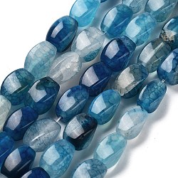 Natural Dragon Veins Agate Beads Strands, Dyed & Heated, Twist, Marine Blue, 12x8x8mm, Hole: 1.2mm, about 33pcs/strand, 16.34''(41.5cm)(G-G172-01U)