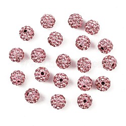 Grade A Rhinestone Beads, Pave Disco Ball Beads, Resin and China Clay, Round, Pink, PP9(1.5.~1.6mm), 8mm, Hole: 1mm(RB-B025-25)