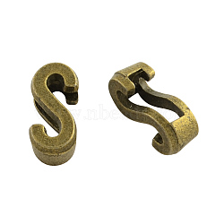 Tibetan Style Alloy Letter Slide Charms, Cadmium Free & Nickel Free & Lead Free, Letter.S, 11x2~8x4mm, Hole: 7x2mm, about 1135pcs/1000g(TIBEB-Q055-19AB-NR)