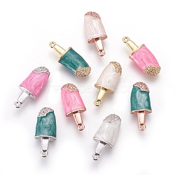 Brass Cubic Zirconia Pendants, with Enamel, Ice-lolly, Mixed Color, 21x9x4mm, Hole: 0.5mm(KK-O119-06)