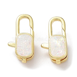 Rack Plating Brass Lobster Claw Clasps, with Resin Imitation Opal, Cadmium Free & Lead Free, Real 18K Gold Plated, Long-Lasting Plated, Rectangle, 17.5x9.5x6mm, Hole: 3x1mm(KK-F858-04A-G)