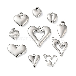 10Pcs 304 Stainless Steel Pendants, Heart, Stainless Steel Color, 12.5~24x11~25x2~4mm, Hole: 1.4~1.8mm(STAS-P426-01P)