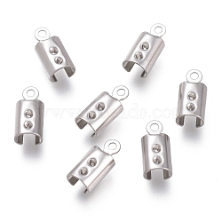 Tarnish Resistant 304 Stainless Steel Folding Crimp Ends, Fold Over Crimp Cord Ends, Stainless Steel Color, 9.5x4.5mm, Hole: 1mm(STAS-O130-03D)