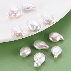 Natural Keshi Pearl Beads, Cultured Freshwater Pearl, No Hole/Undrilled, Teardrop, Seashell Color, 14~18x11~14x5.5~8.5mm(PEAR-N020-S09)