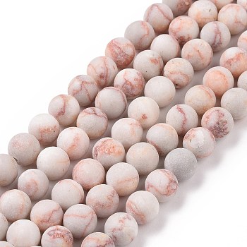 Natural Red Netstone Beads Strands, Round, Frosted, 8~8.5mm, Hole: 1mm, about 47pcs/strand, 15.5 inch