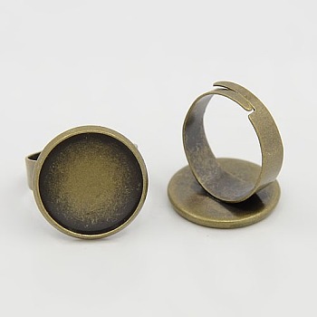 Brass Pad Ring Findings, Adjustable, Antique Bronze, Tray: 16mm, 5x17mm