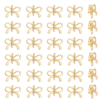 30Pcs Brass Charms Cup Peg Bails, For Half Drilled Beads, with Cubic Zirconia, Bowknot, Real 18K Gold Plated, 7.5x10x4mm, Hole: 1.2mm, Pin: 0.6mm