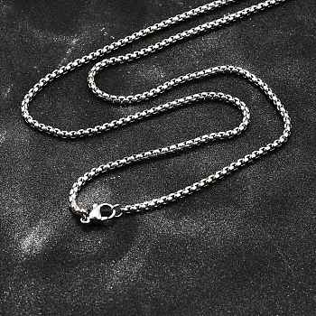 Tarnish Resistant 304 Stainless Steel Box Chain Necklaces, Stainless Steel Color, 23.62 inch(60cm), 2.5mm